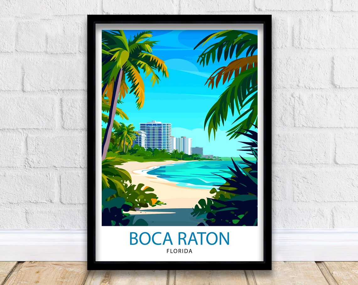 Boca Raton Florida Travel Poster, Coastal City Landscape