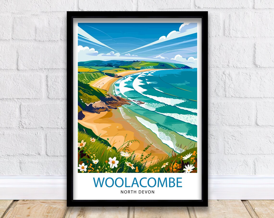 Woolacombe North Devon Travel Poster, Home Decor
