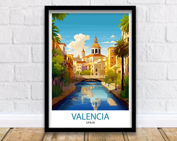 Valencia Spain Vibrant Canal Cathedral Cityscape Travel Poster