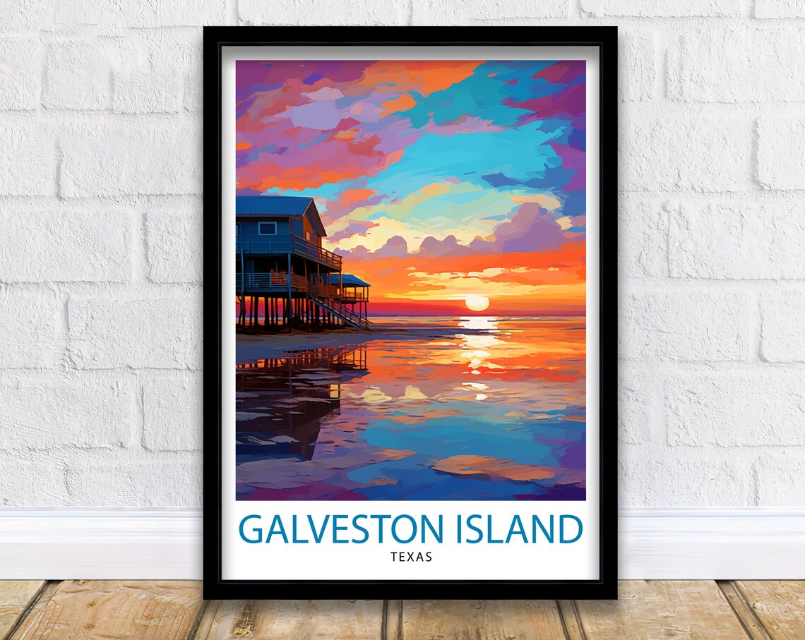 Galveston Island Texas Travel Poster, Coastal Decor