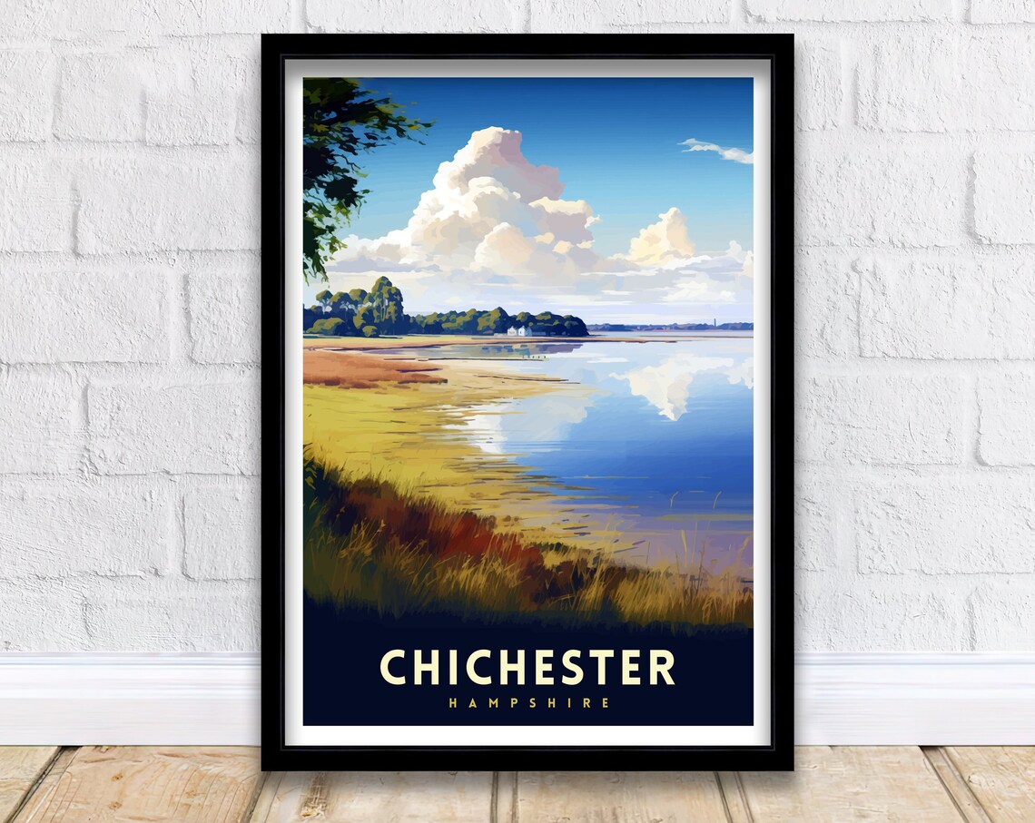 Chichester Hampshire Sunset Shoreline Cloud Illustration Poster