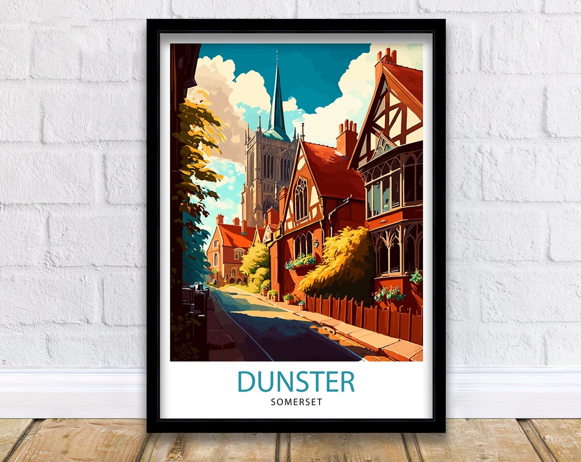 Dunster Somerset Charming Tudor Street and Church Spire Poster