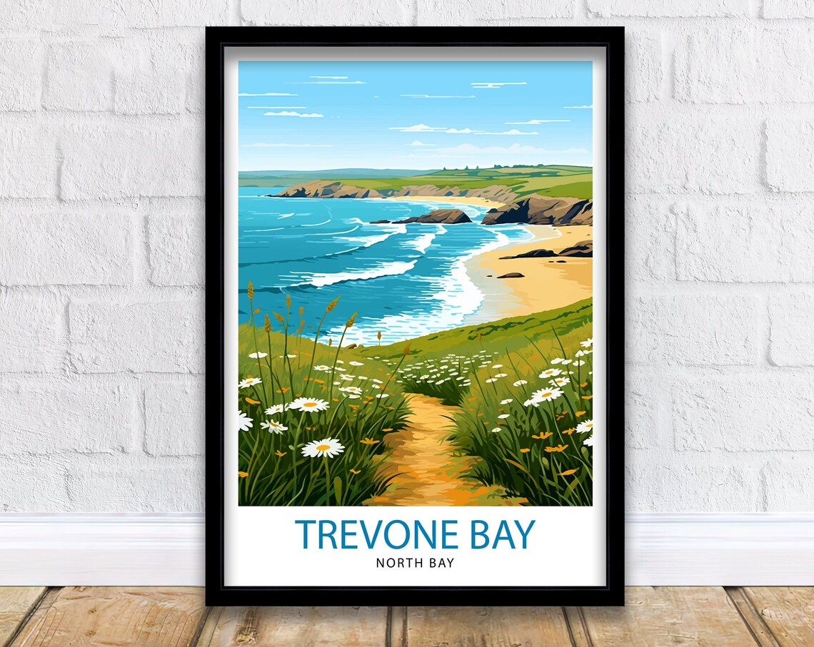 Trevone Bay Cornwall Travel Poster, Place Print