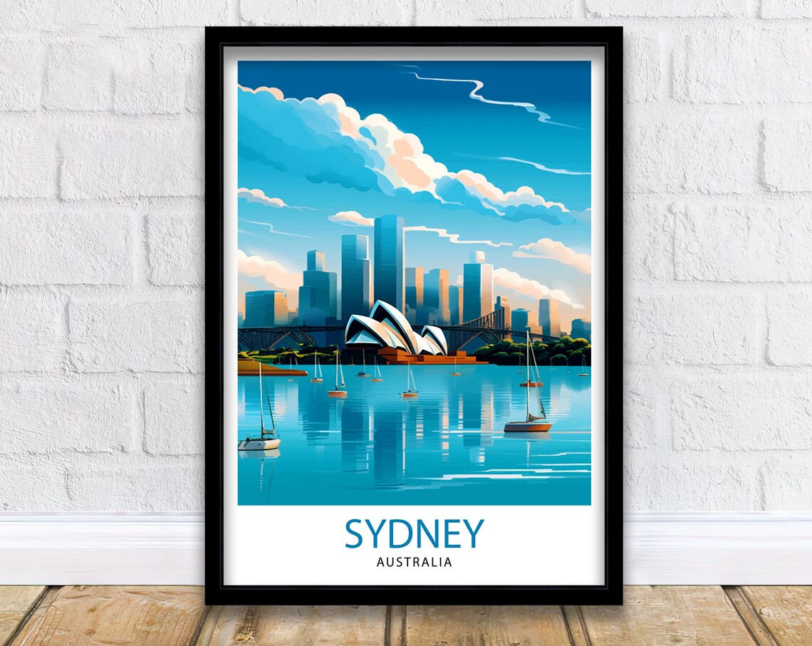 Sydney Australia Opera House Harbour Sailboats Skyline Travel Poster