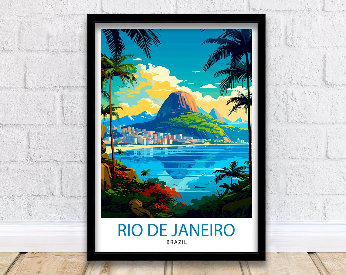 Rio de Janeiro Brazil Sugarloaf Mountain Beach Vintage Travel Poster
