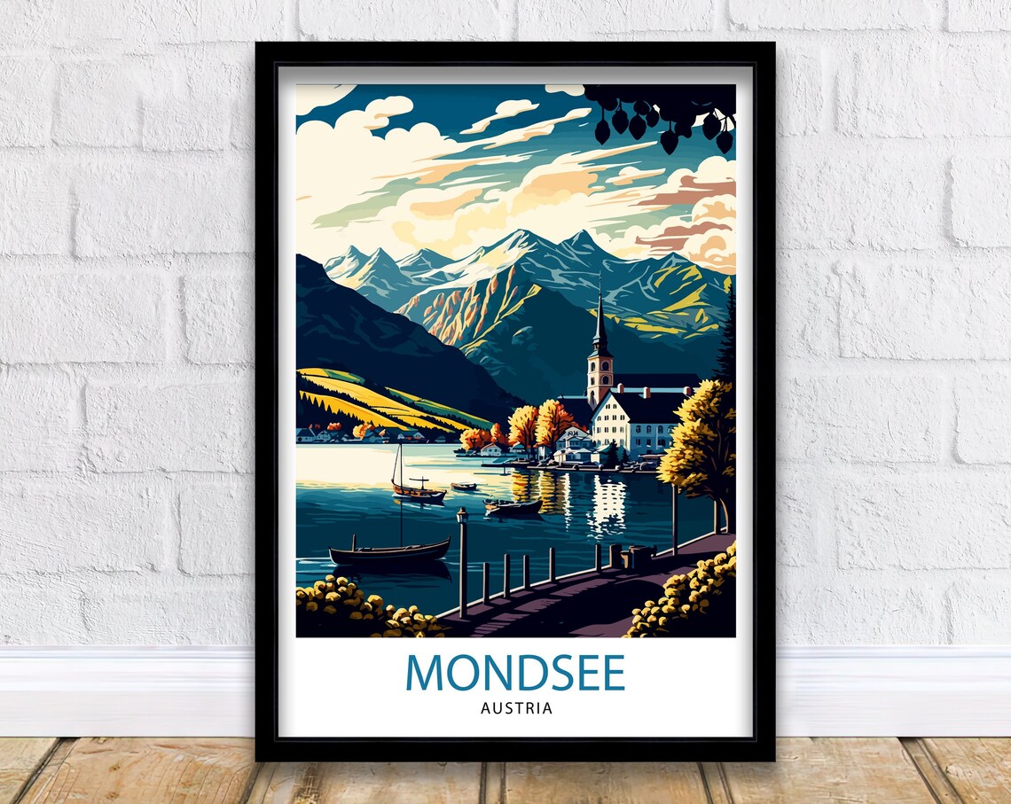 Mondsee Austria Travel Poster, European Travel Print