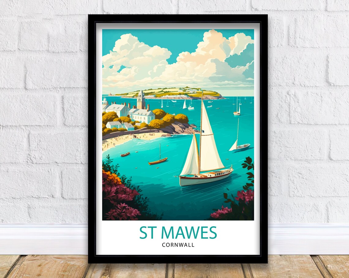 St Mawes Cornwall Travel Poster, Cornwall Illustration