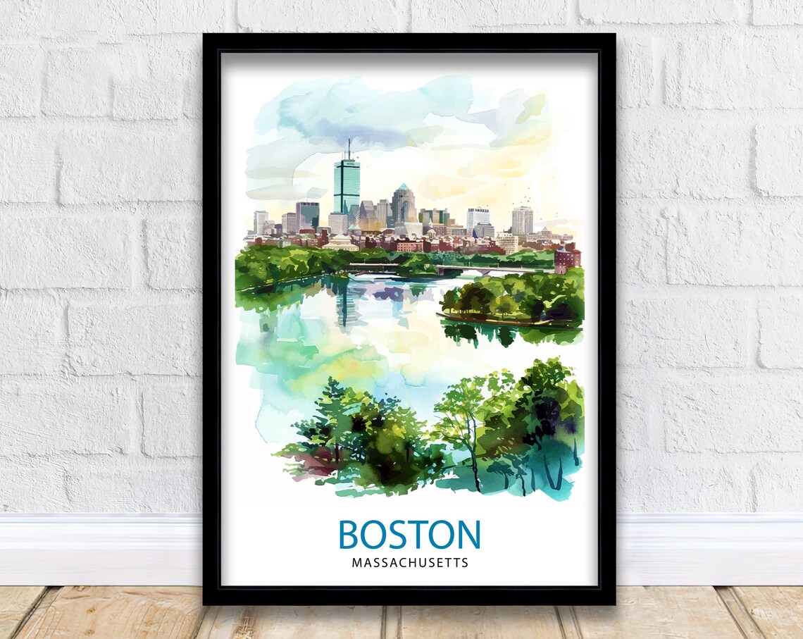 Boston Massachusetts Travel Poster, Home Wall Decor