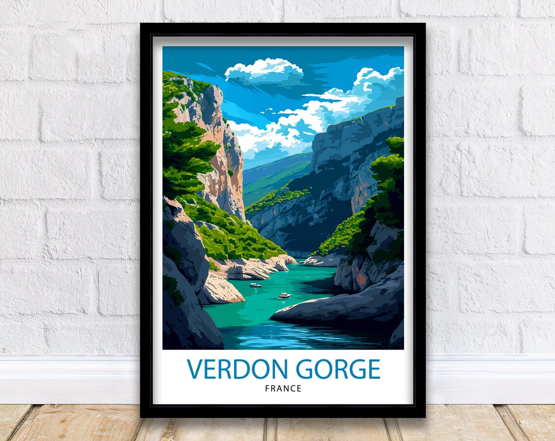 Verdon Gorge France Print Stunning Canyon Art Provence Landscape Poster Turquoise River Wall Decor French Riviera Illustration Outdoor