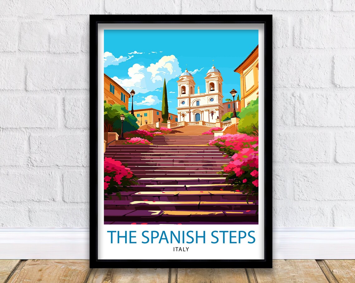 The Spanish Steps Rome Italy Baroque Staircase Blooms Travel Poster