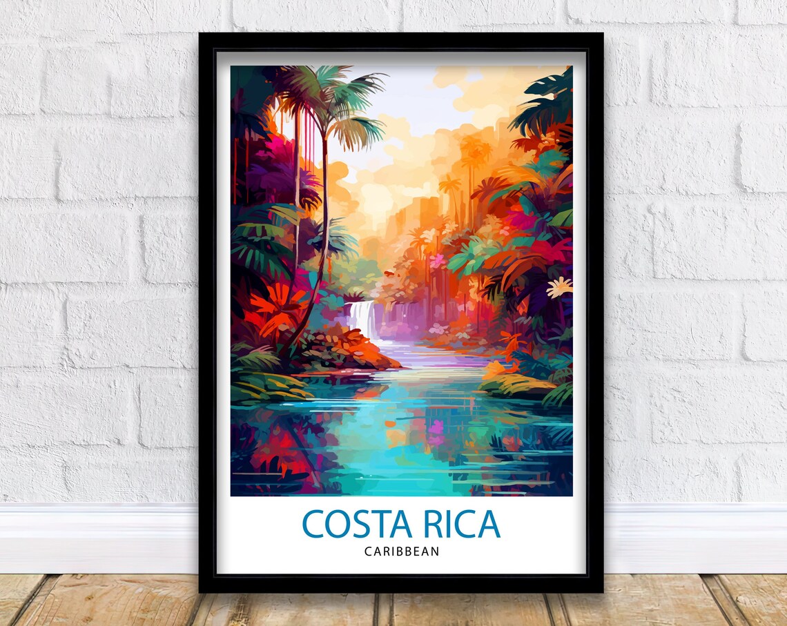 Costa Rica Caribbean Travel Poster, Tropical Rainforest