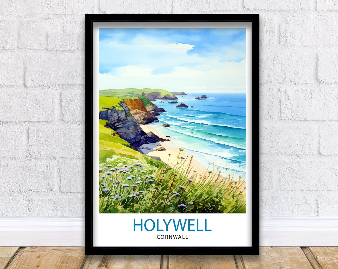 Holywell Cornwall United Kingdom Bay Cliffs Wildflowers Coast Poster