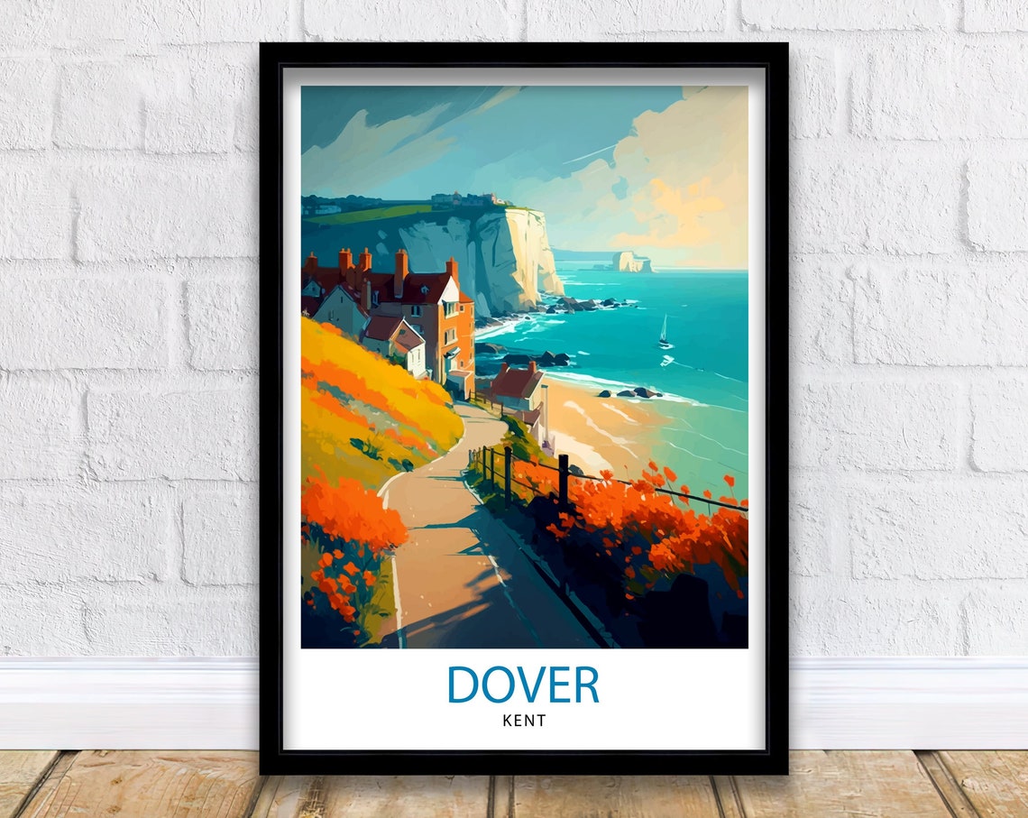 Dover Kent White Cliffs Coastal Path Illustrated Travel Poster