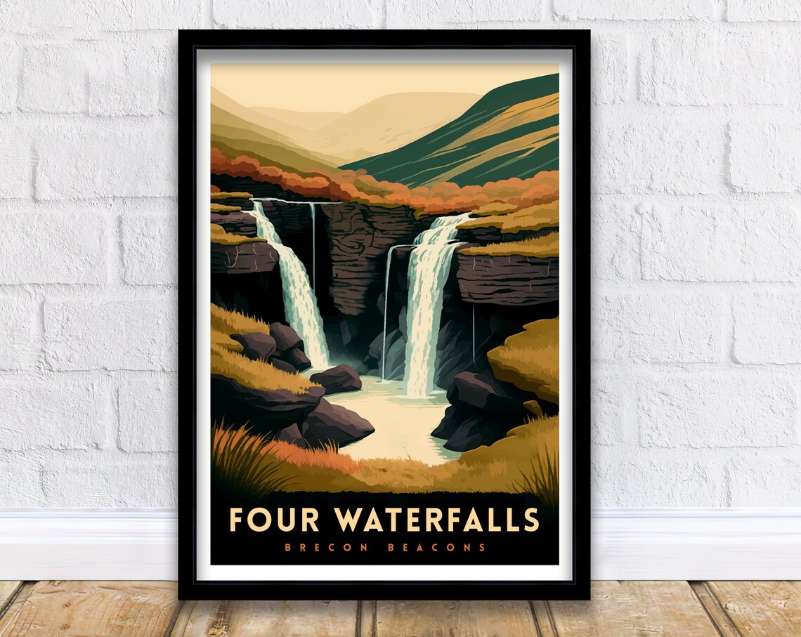 Four Waterfalls Walk Brecon Beacons Travel Poster