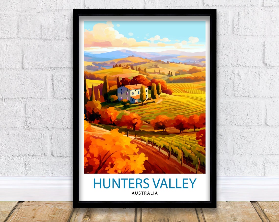 Hunters Valley Australia Farmhouse Vineyard Harvest Scene Poster