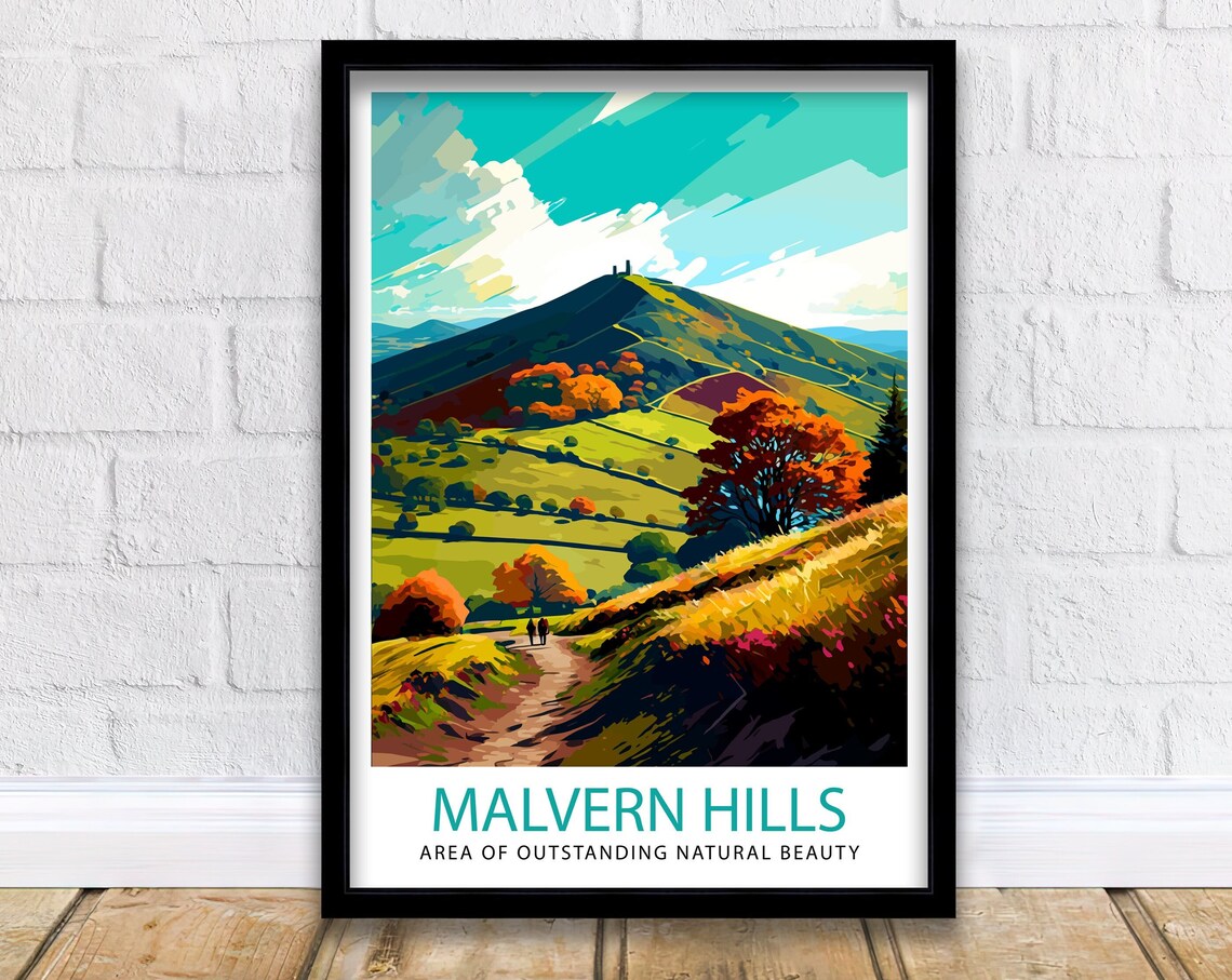 Malvern Hills Travel Poster, British Landscape Art