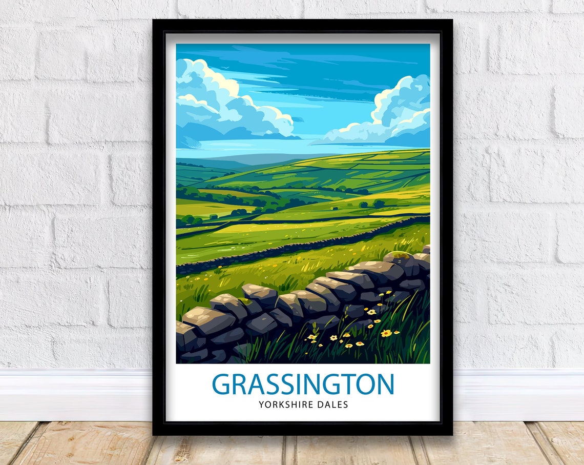 Grassington Yorkshire Dales Countryside Vintage Style Travel Poster