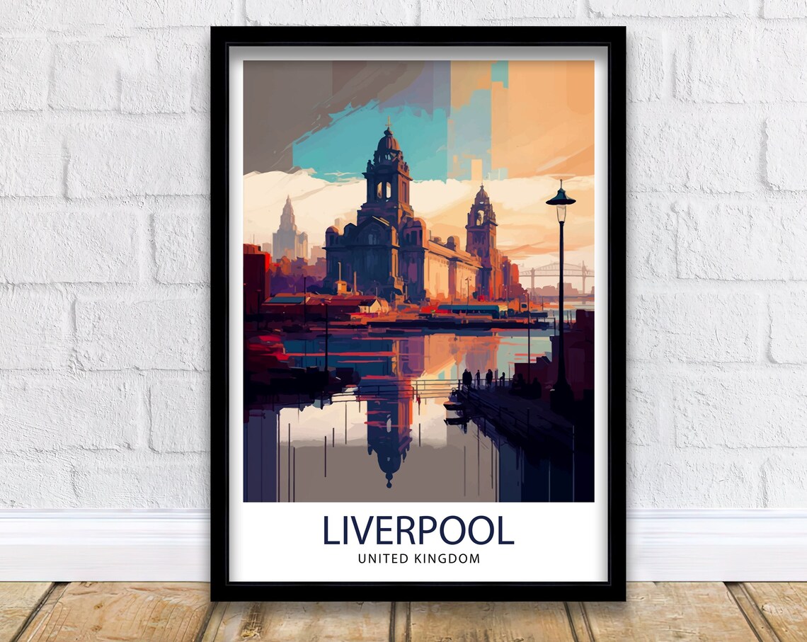 Liverpool Travel Poster, Liverpool Cityscape Illustration