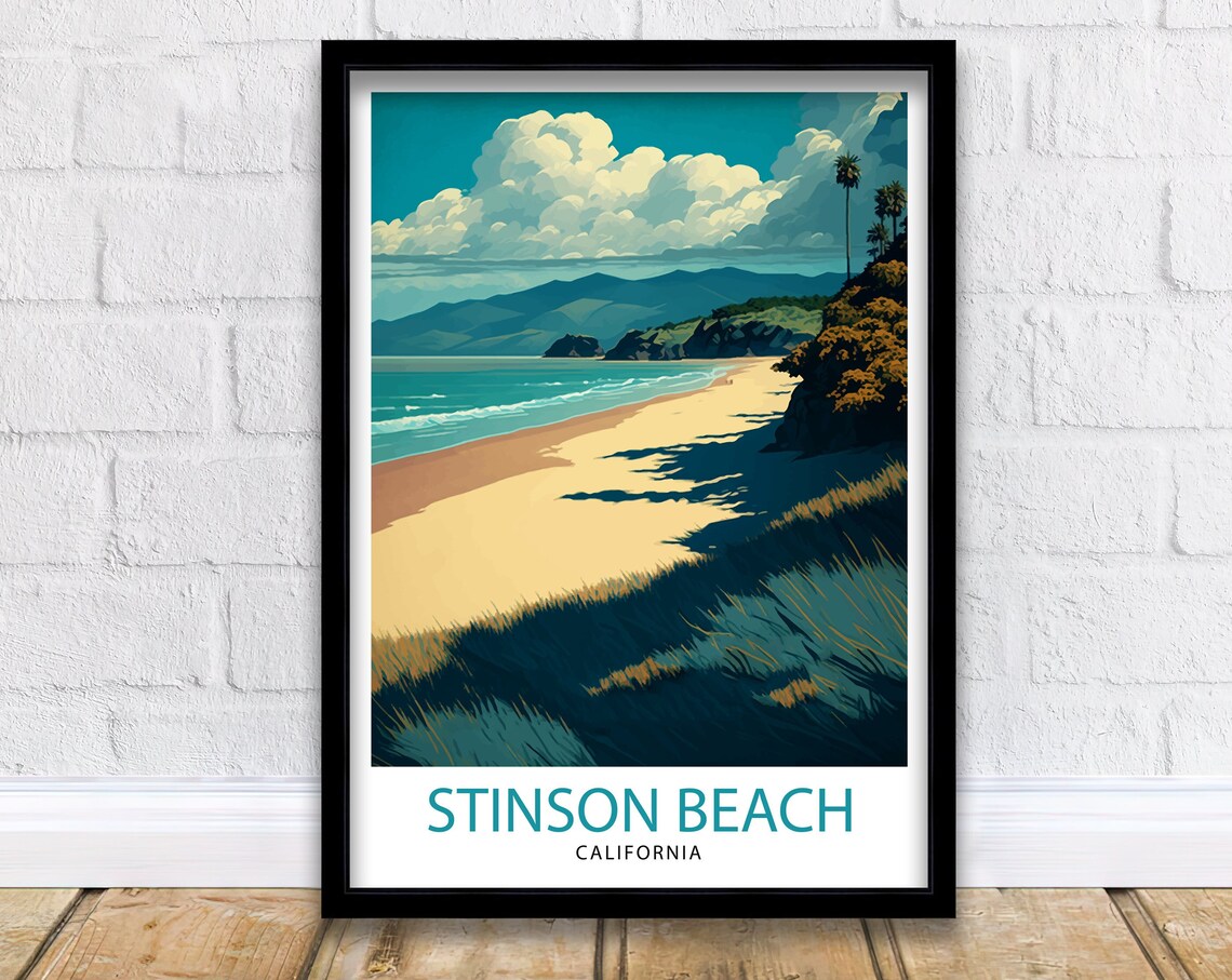 Stinson Beach California Illustration Travel Poster