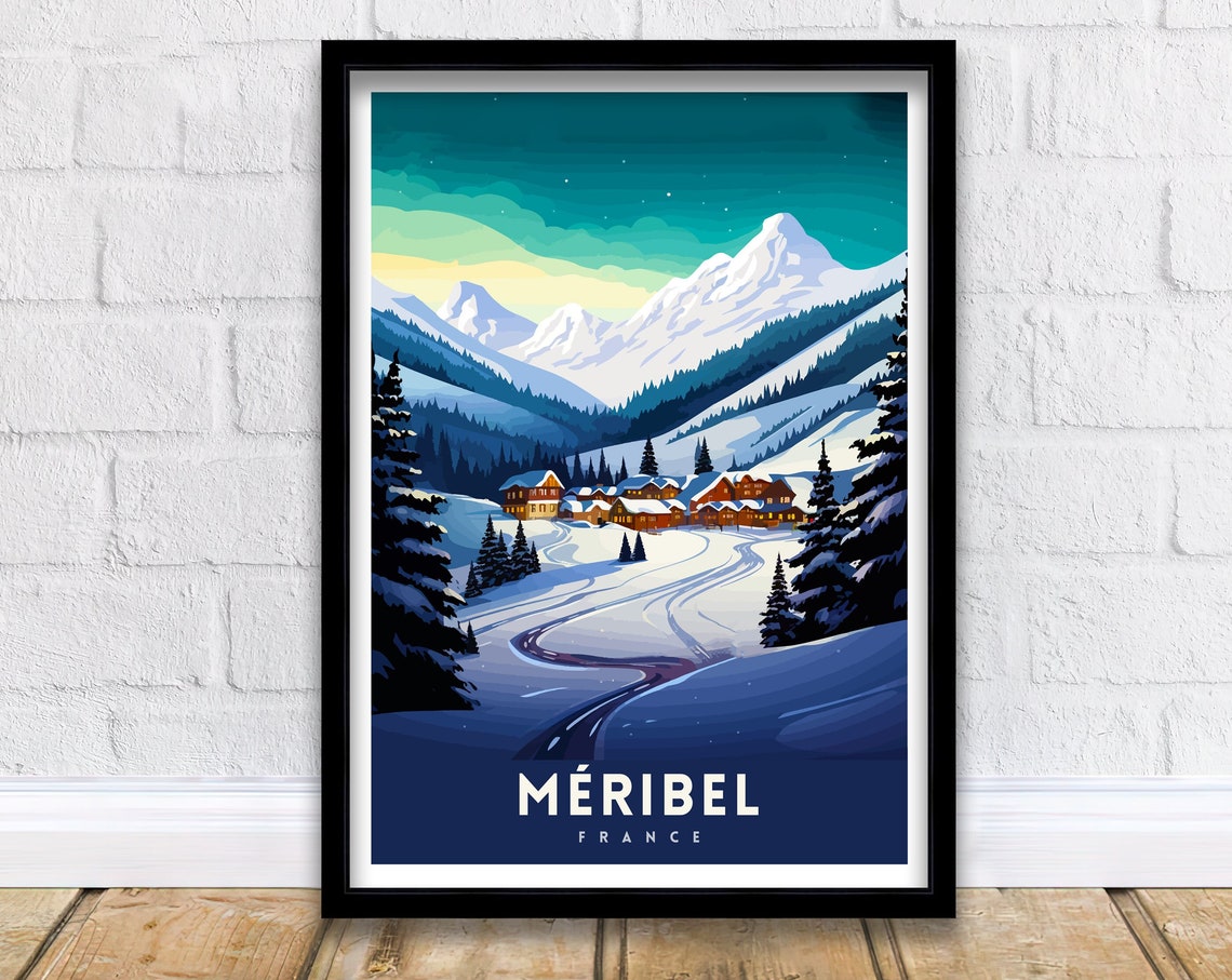 Meribel Ski Resort Print French Alps Winter Sport Decor Meribel France Poster Skiing Destination Wall Art Meribel Travel Souvenir