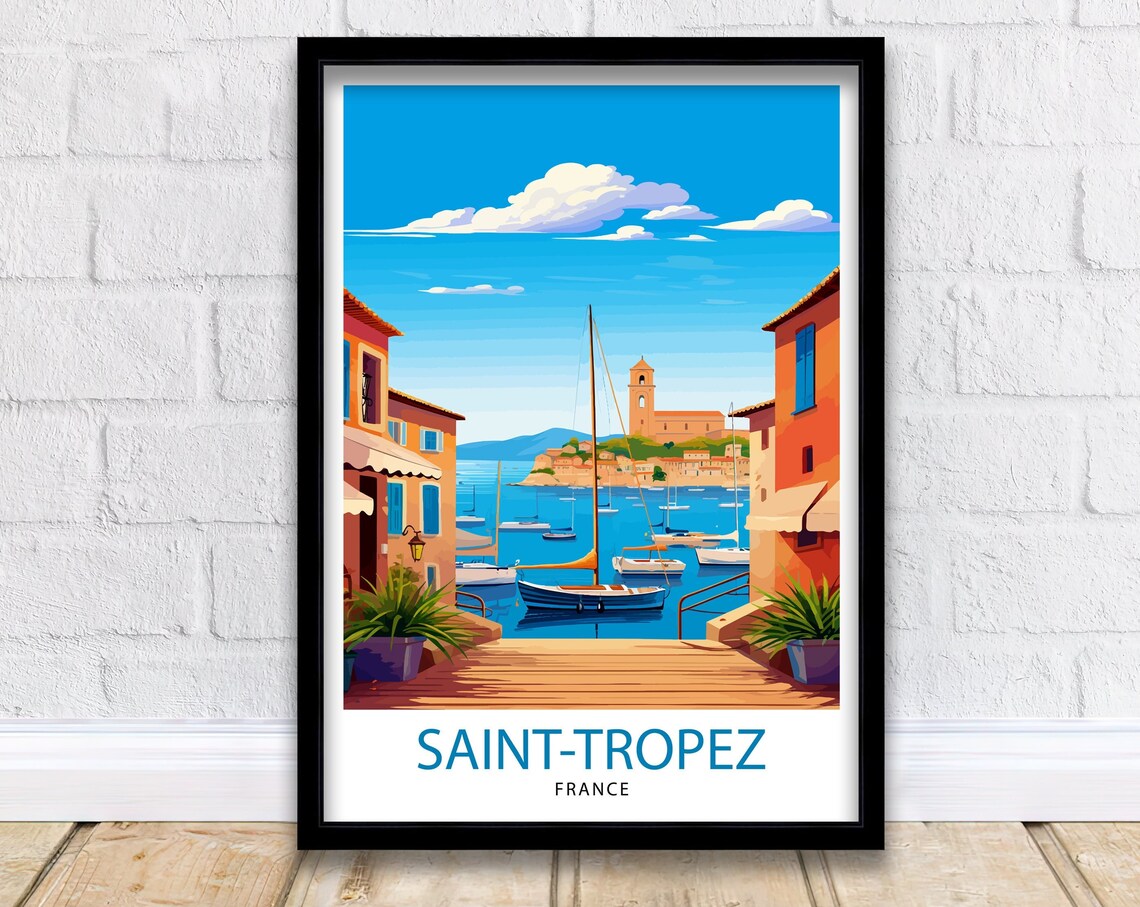 Saint-Tropez France Harbor Sailboats Riviera Vintage Travel Poster