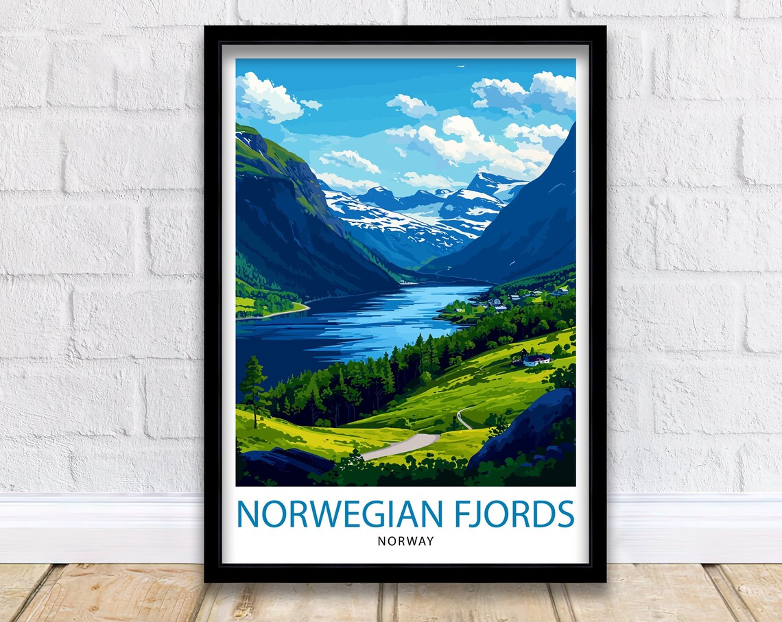 Norwegian Fjords Travel Poster, Nordic Landscape