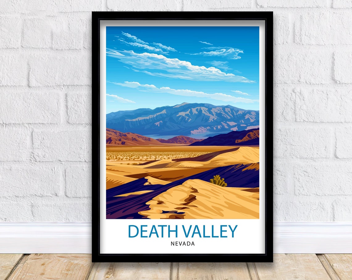 Death Valley Nevada Golden Dunes Desert Mountains Travel Poster