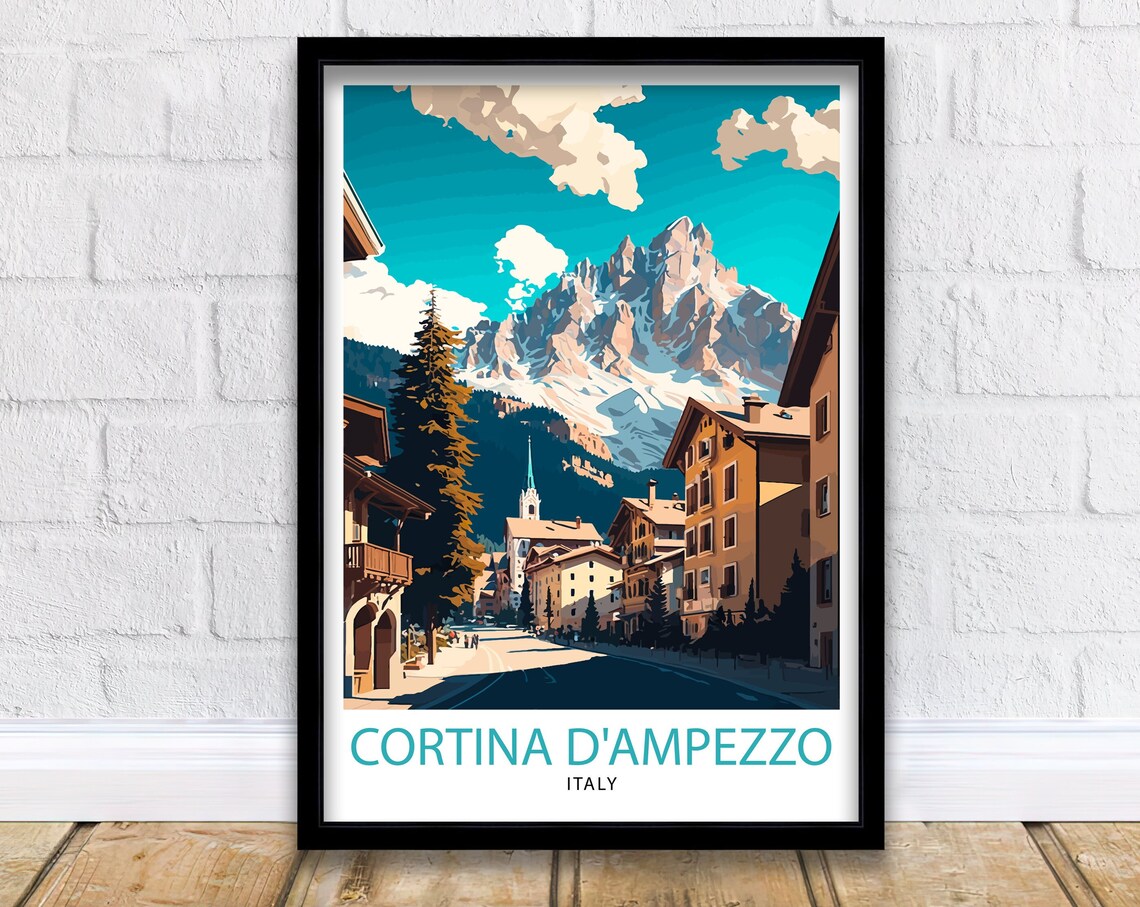 Cortina D'Ampezzo Italy Dolomite Alpine Town Street Travel Poster