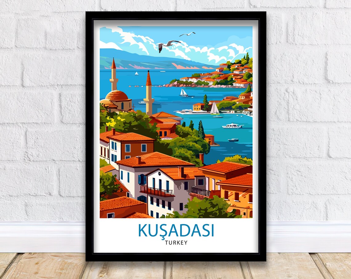 Kusadasi Turkey Coastal Old Town Minarets Sailboat Harbor Poster