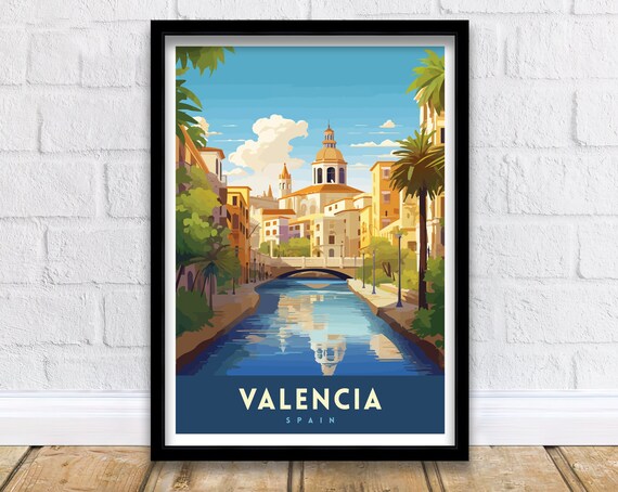 Valencia Spain Canal Bridge Domed Historic Church City Art Poster