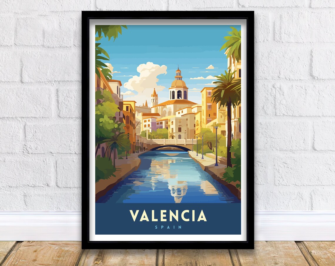 Valencia Spain Canal Bridge Domed Historic Church City Art Poster