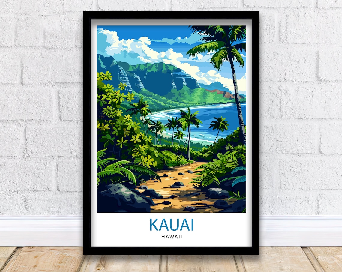 Kauai Hawaii Vintage Travel Poster, Na Pali Coast