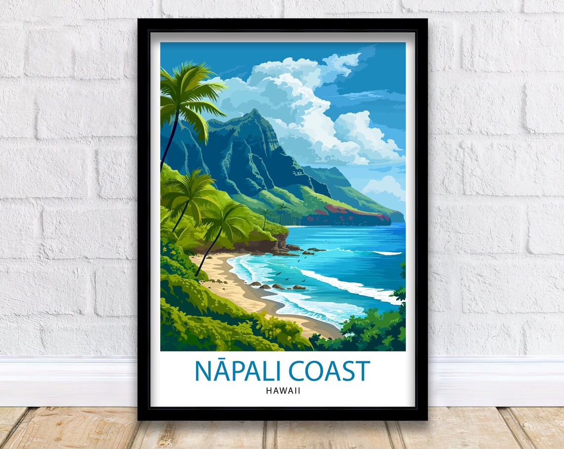 Napali Coast Hawaii Travel Poster, Tropical Paradise