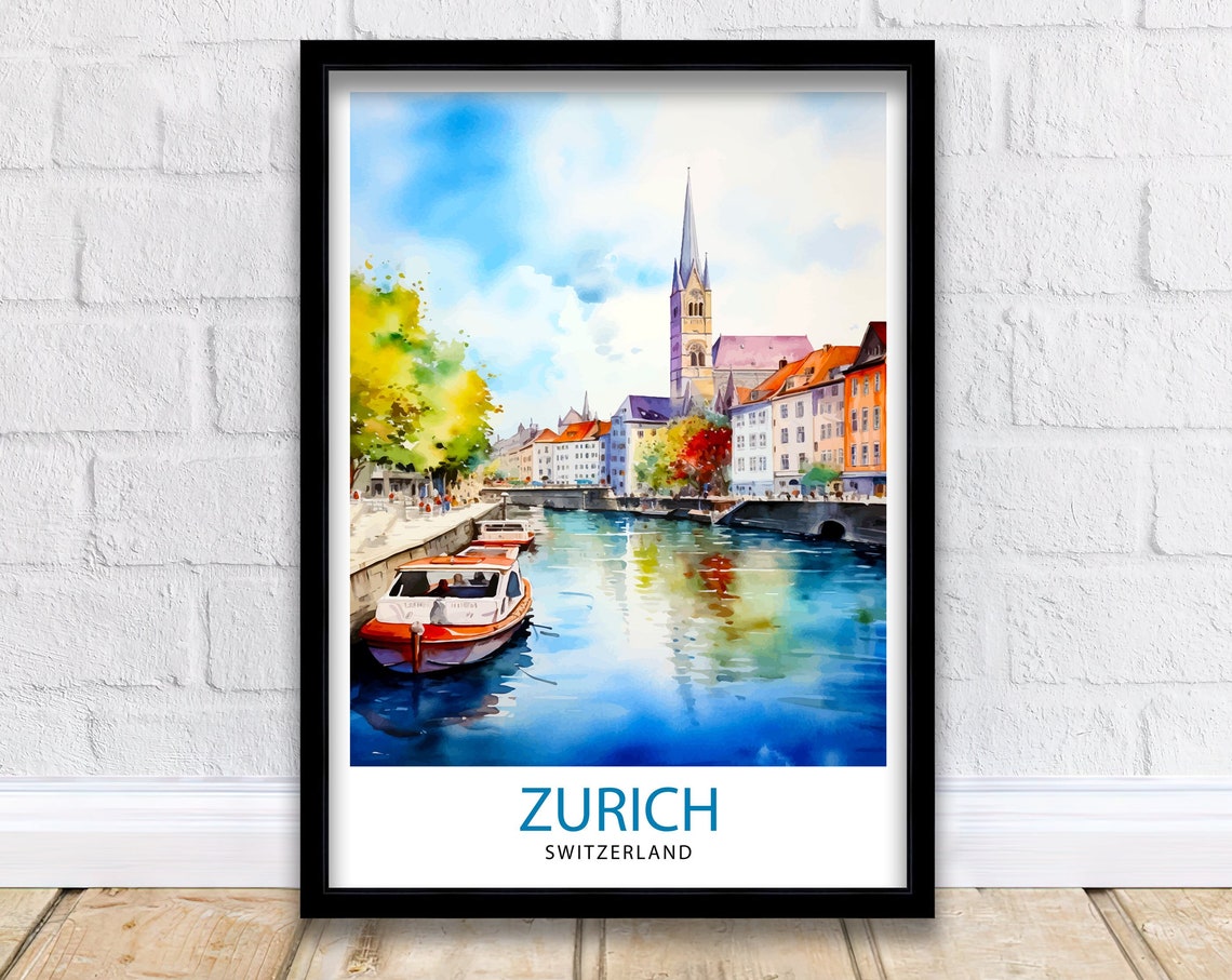 Zurich Switzerland Travel Print Zurich Wall Decor Zurich Home Living Decor Zurich Illustration Travel Poster Gift For Zurich Switzerland