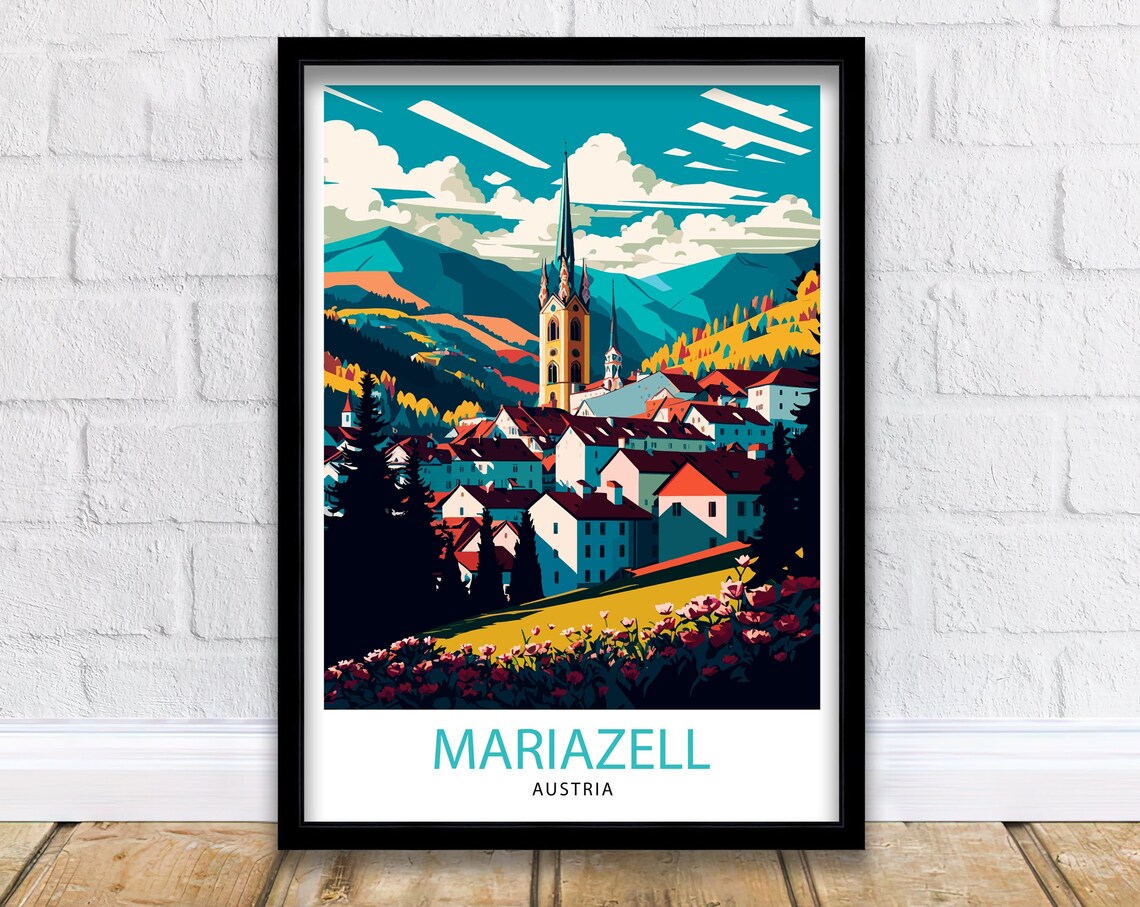 Mariazell Austria Hill Town Church Spire Vintage Travel Poster