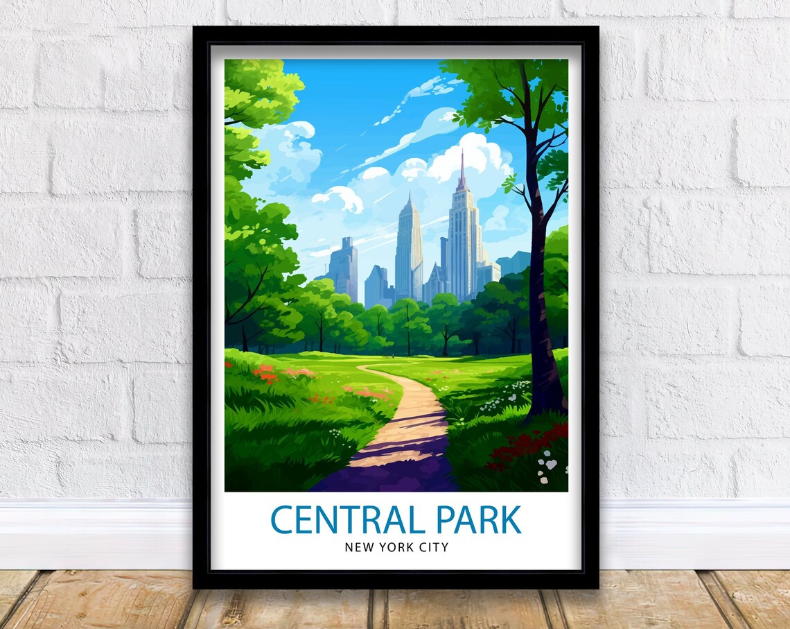 Central Park New York City Lush Meadow and Skyline View Poster