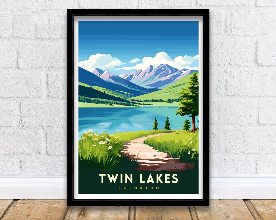 Twin Lakes Colorado Mountain Lake Travel Poster With Alpine View
