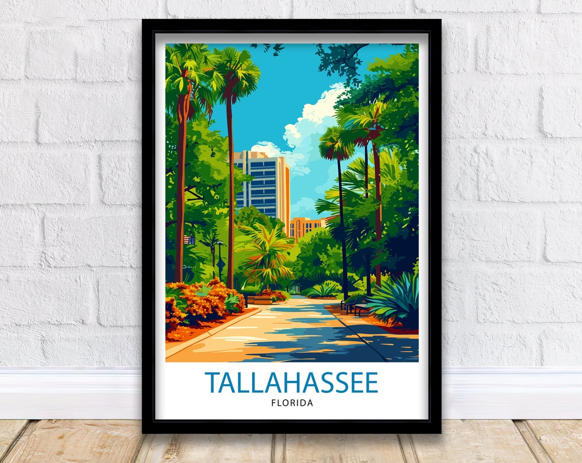 Tallahassee Florida Palm Tree Park Path Southern City Travel Poster