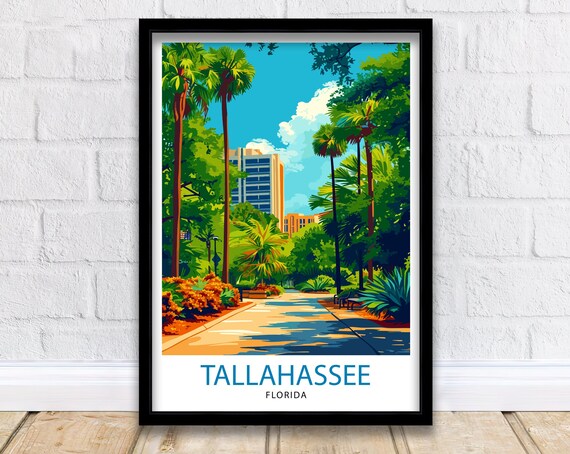 Tallahassee Florida Palm Tree Park Path Southern City Travel Poster