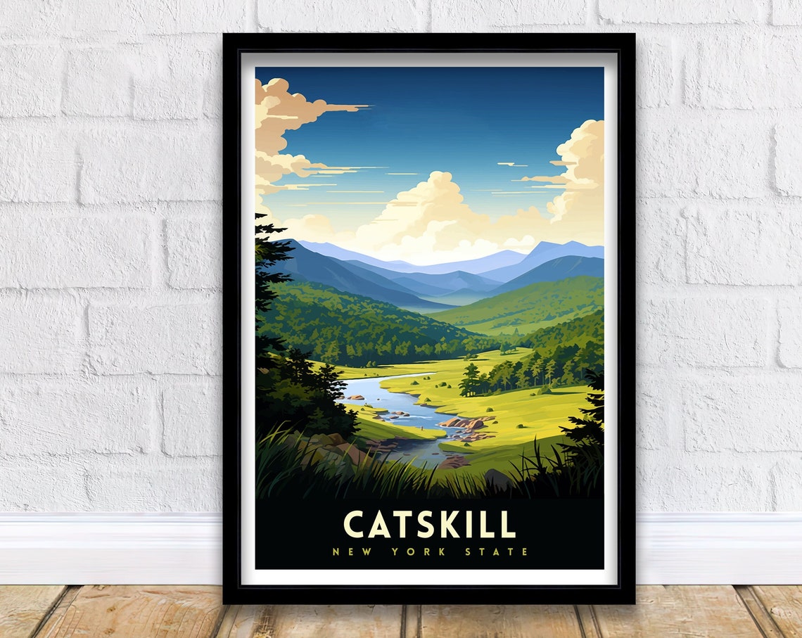 Catskill New York State Mountain Valley River Scenic Travel Poster