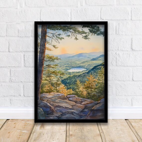 Catskill Mountains New York Fall Watercolor Valley Lake Poster