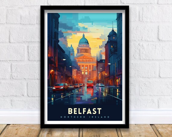 Belfast Northern Ireland Travel Poster, Cityscape Illustration