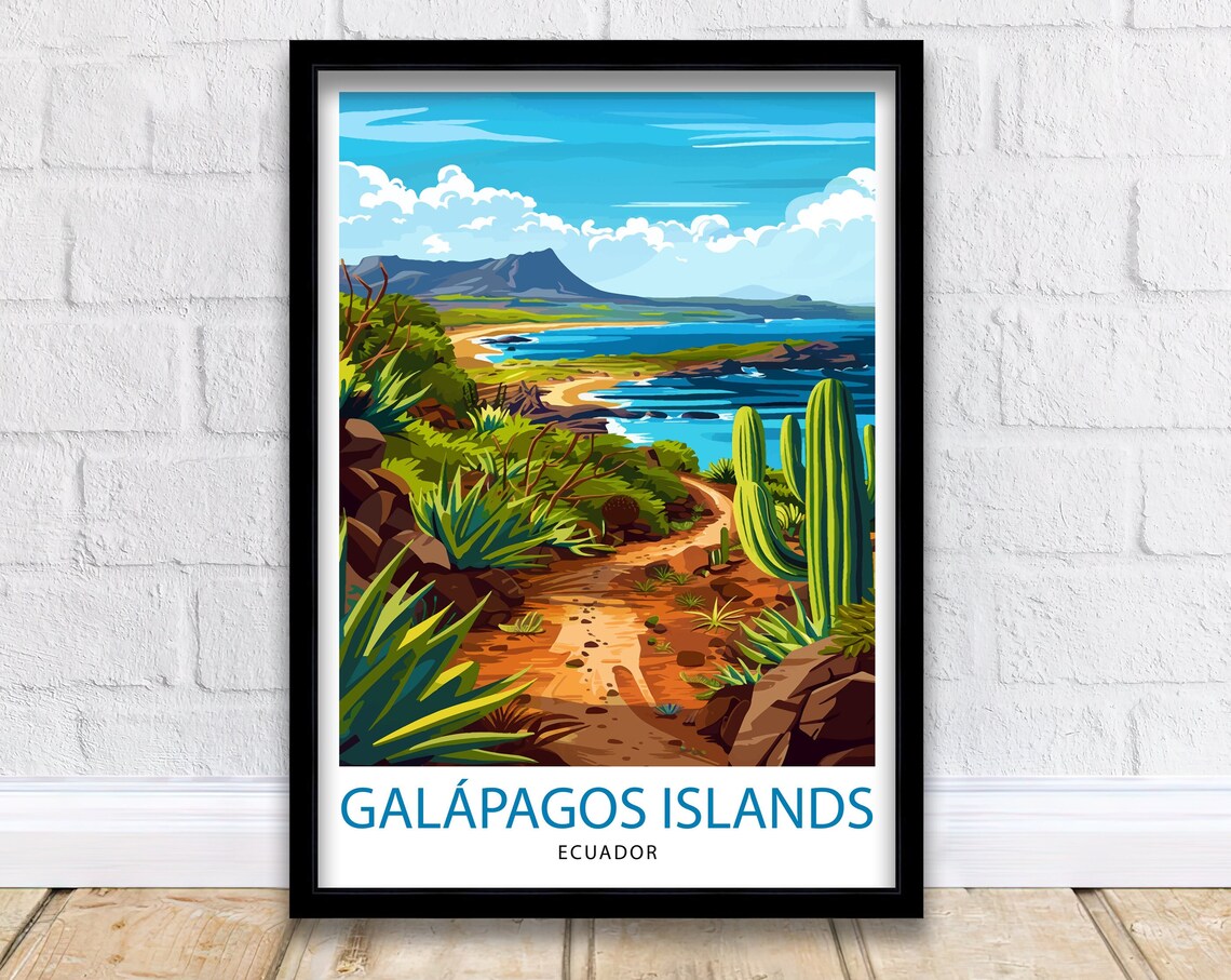 Galapagos Islands Ecuador Cacti Volcanic Scenic Coast Poster