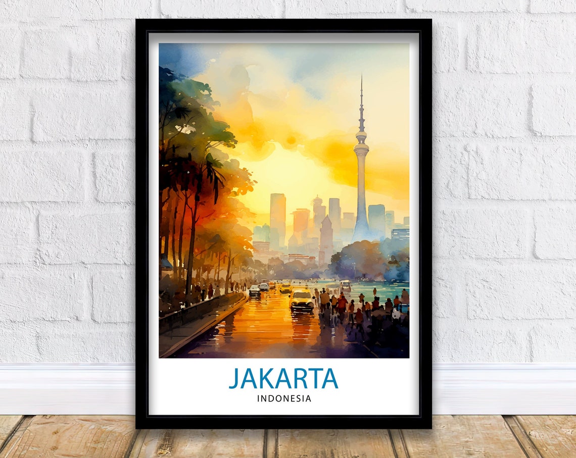 Jakarta Indonesia Skyline Print Vibrant Cityscape Art Jakarta Urban Poster Indonesian Capital Wall Decor Southeast Asia City Illustration