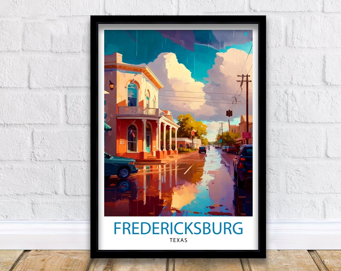 Fredericksburg Texas Main Street Rain Reflections Travel Poster