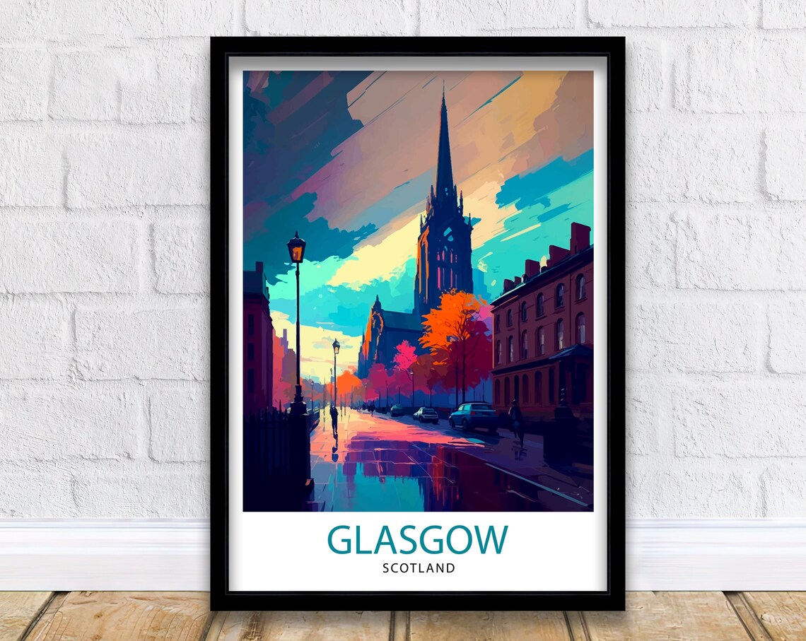 Glasgow Scotland Travel Poster, City Home Decor