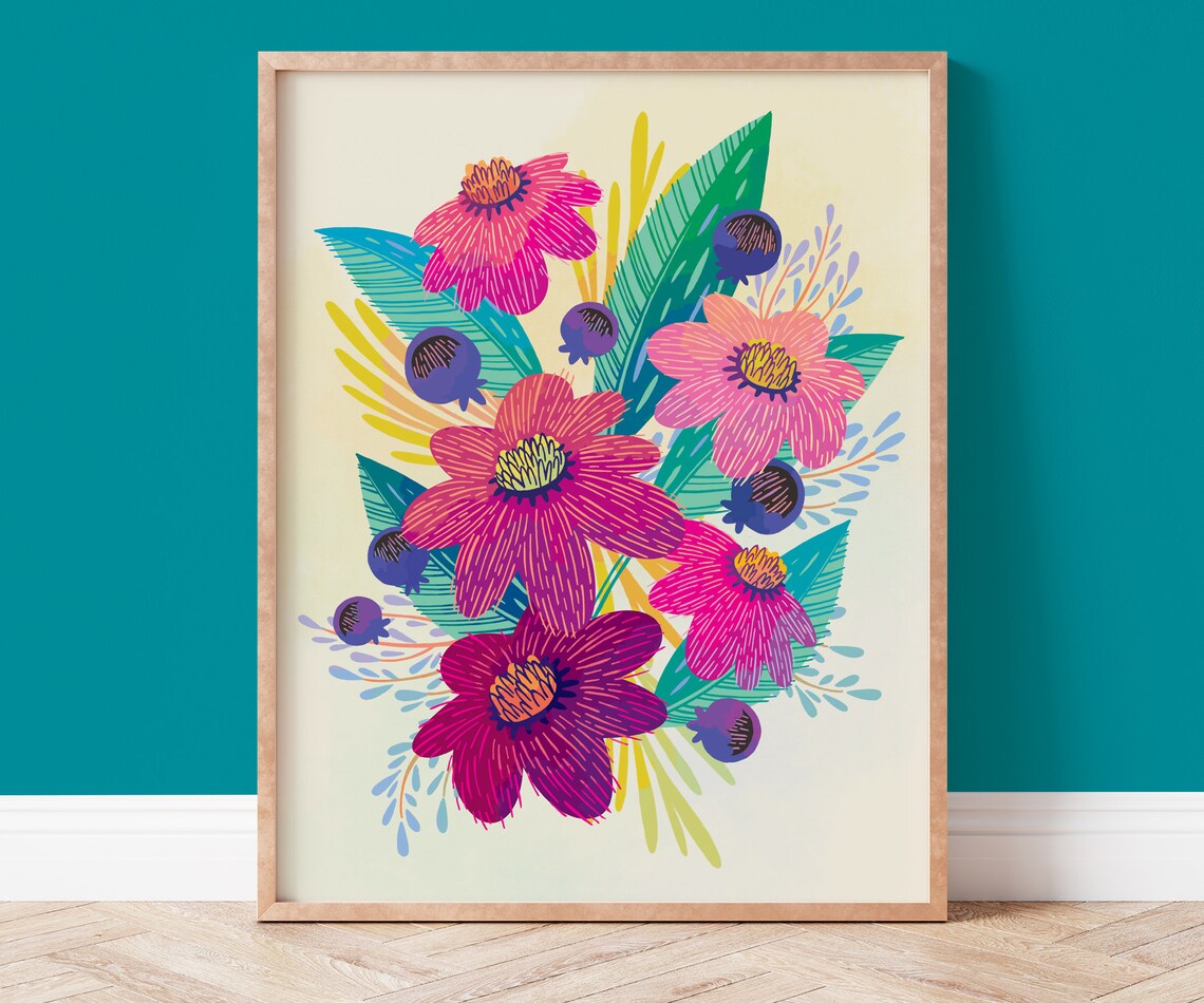 Boho Floral Botanical Art Print, Tropical Decor