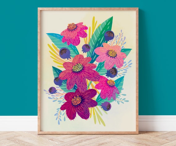 Boho Floral Botanical Art Print, Tropical Decor