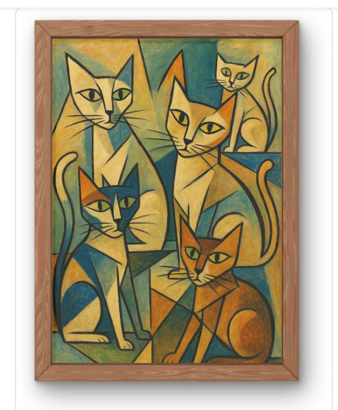 Cubist Cat Art Print Abstract Geometric Cats Wall Mid Century Modern Feline Decorwhimsical Lovers Gift Available In A5 A2