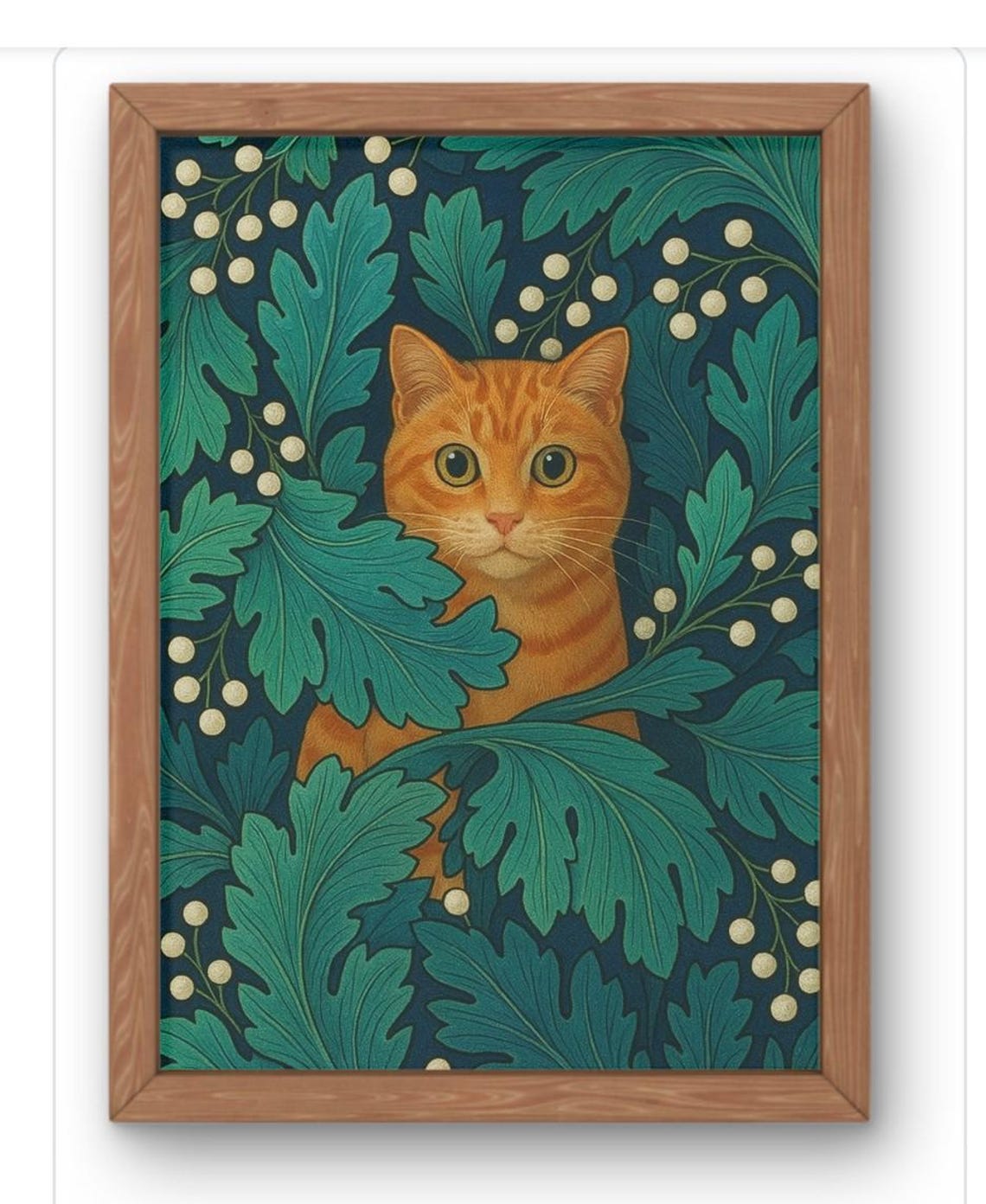 William Morris Style Cat Print Ginger Botanical Wall Art Arts And Crafts In Spired Feline Illustration Available A5 A1